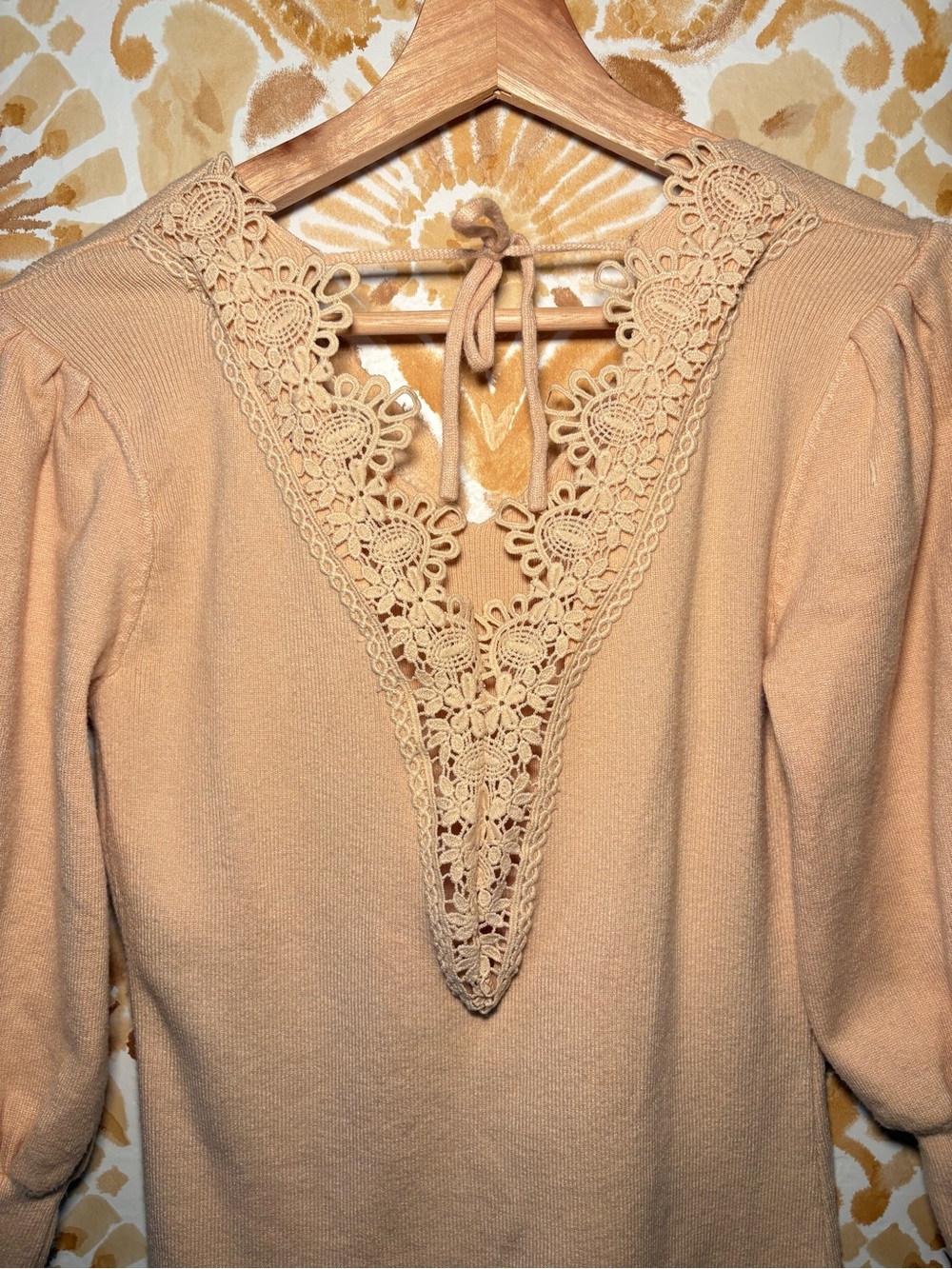 BTFBM Quiet Luxury Feminine Office Chic Camel Knit Sweater Dress Lace Back - Picture 7 of 10